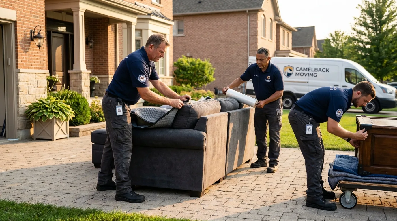 Large estate moving crew wrapping furniture in Morehead City, NC